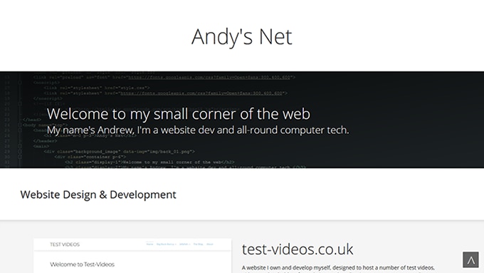 A snapshot of the home page of andys-net.co.uk